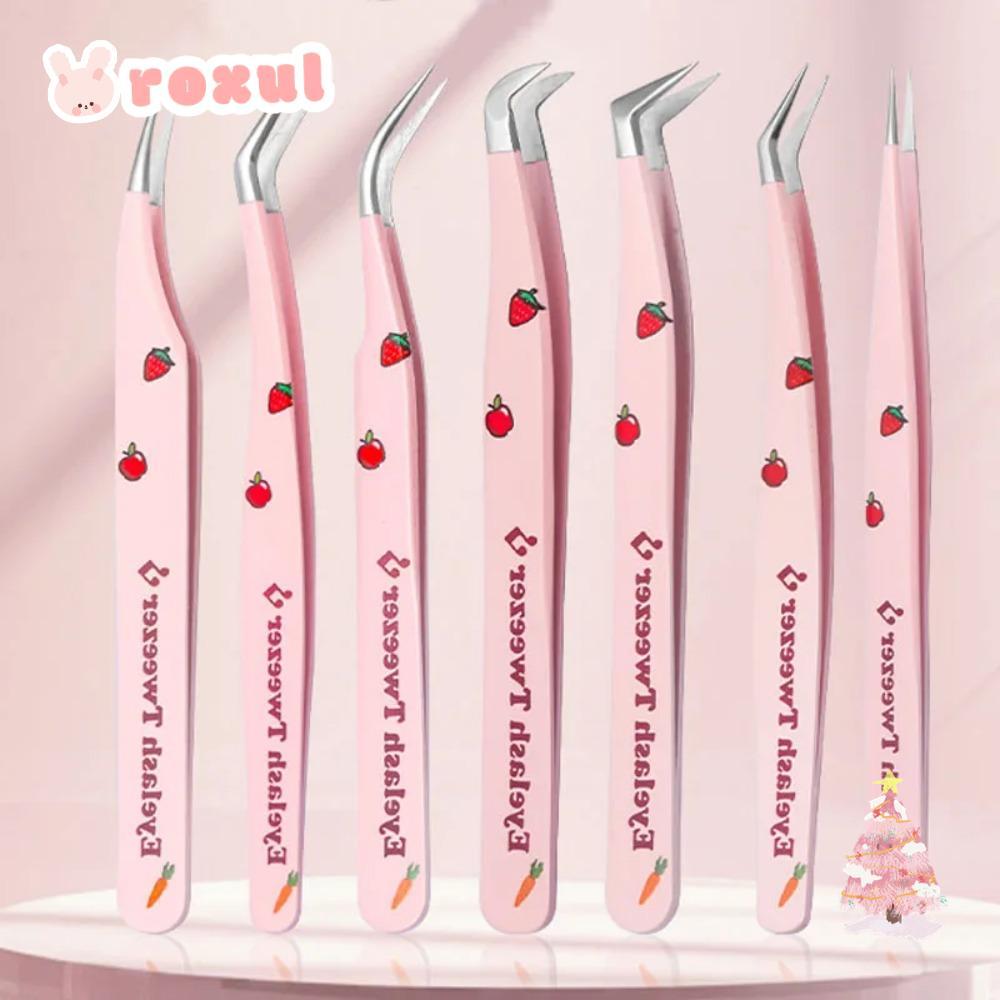 Roxul แหนบขนตาปลอม, 7 ประเภทสแตนเลส Lashes Extension Tweezer, Anti-static Pincet แถบโค้งเครื่องมือแต่งหน้า