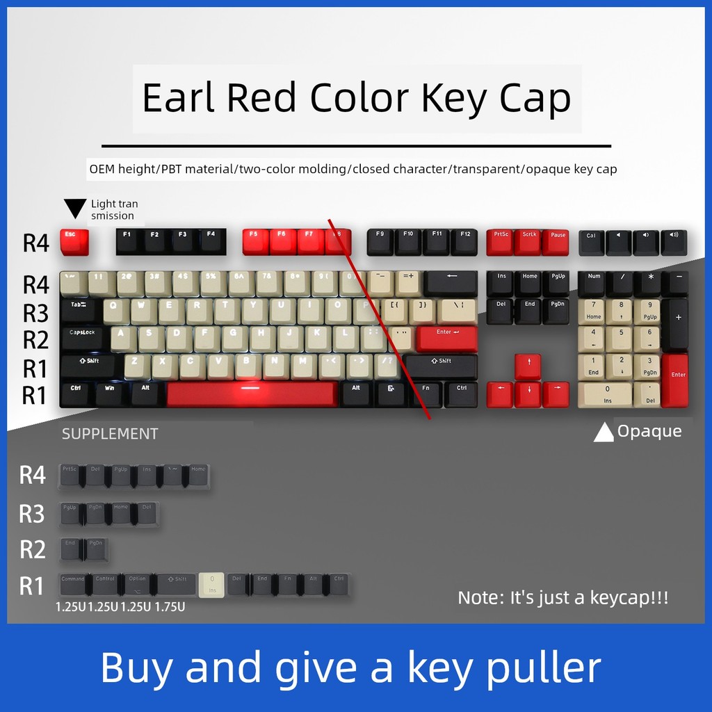 คีย์แคปลาย คีย์แคปไทย Piaget Red Translucent Keycap PBT Two-Color Molding OEM ความสูง Wooting คีย์บอ