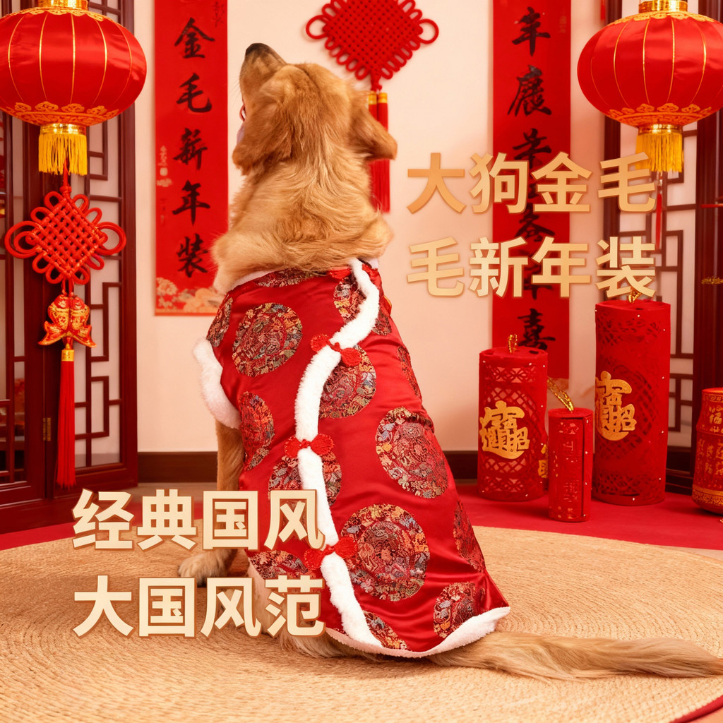 T Tang ชุดเสื้อผ้าสุนัขใหญ่เสื้อผ้าเสื้อกั๊กสุนัขปีใหม่ผ้าฝ้ายเบาะเสื้อผ้า Tang ชุดกระโปรง 2026.2.4