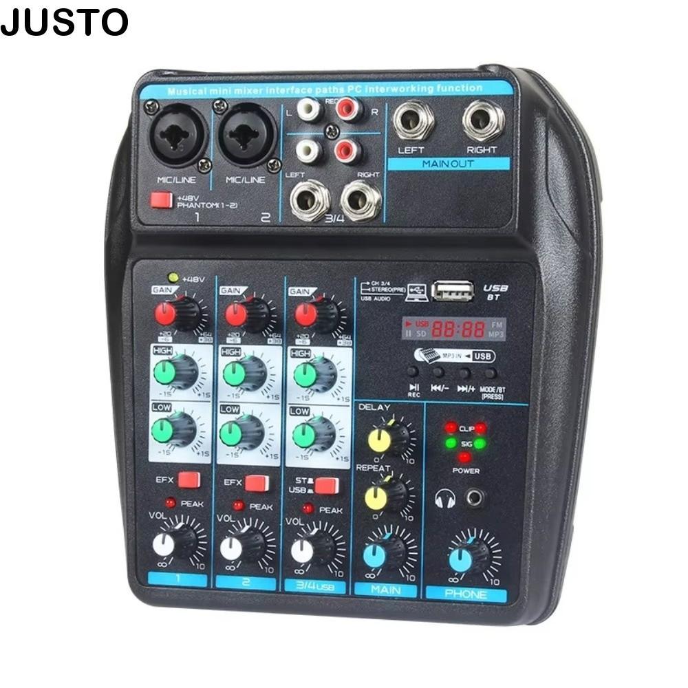 JUSTO DJ Console Mixer, Monitor Karaoke System มิกเซอร์เสียง 4 ช่อง ทนทานกับ 48V Phantom Power Bluet