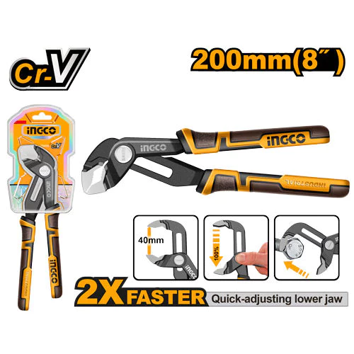 INGCO คีมคอม้าแบบปรับปากเร็ว (Quick-open pump pliers) ขนาด 8 นิ้ว (200 มม.) รุ่น HPP38208
