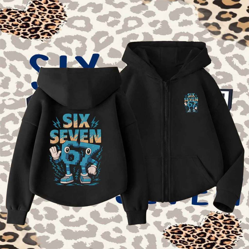 Kids Hooded Shirt SIX SEVEN 67 x ROBLOX Kids Zip Hoodie Casual Streetwear 120-150 ซม.