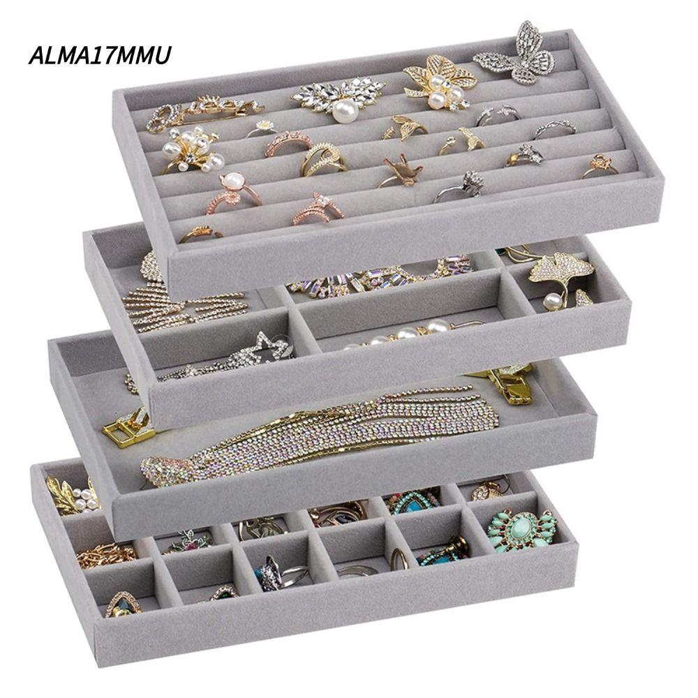 ALMA17MMU กํามะหยี่กล่องเก็บเครื่องประดับ,Stackable กํามะหยี่สร้อยคอถาด, Organizer กล่องสร้อยข้อมือต