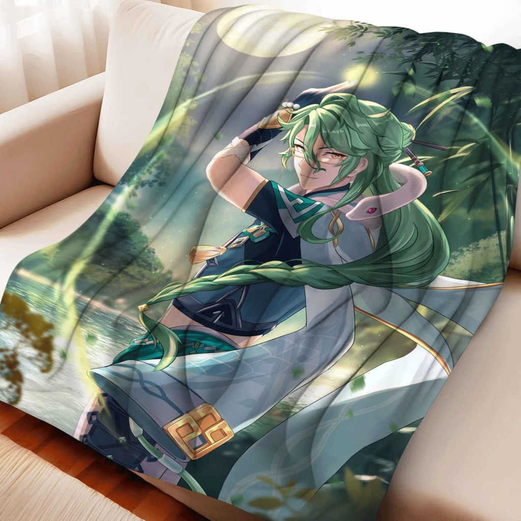 Genshin Impact Baizhu Flannel ผ้าห่มสําหรับเตียงโซฟา Office Home Camping Nap Leisure Soft โยนผ้าห่ม