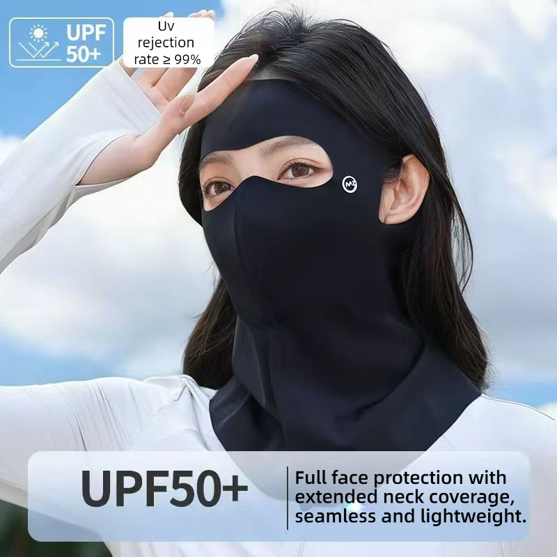 หน้ากากไหมน้ำแข็งเต็มใบ บล็อกแสง UVA/UVB มี flap สำหรับดวงตา ระบายอากาศได้ สวมใส่ง่าย และปกป้องคอด้ว