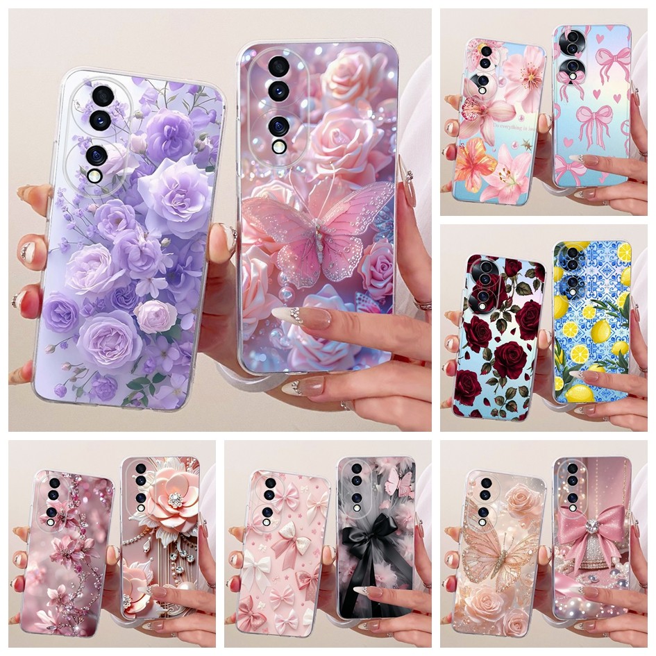 ปลอกใหม่สําหรับ Honor 70 FNE-NX9 / Honor 70 Pro / Honor 70 Pro Plus กรณี FNE-NX9 ดอกไม้ที่สวยงาม Bow