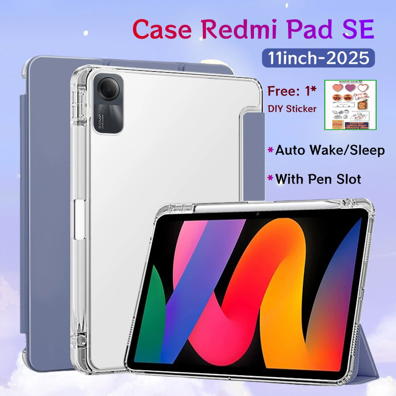 เคส Redmi Pad SE 11 นิ้วพร้อมช่องเสียบปากกาเคสแม่เหล็กฝาครอบ Xiaomi Redmi Pad SE พร้อมเคสด้านหลังแบบ