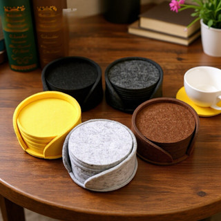 ชุดที่รองแก้วผ้าสักหลาด ดูดซับน้ำ กันความร้อน สำหรับแก้วกาแฟ…