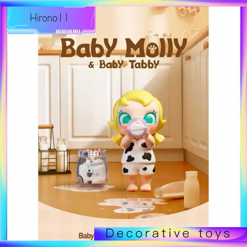 P POPMART Baby Molly Meow Fun Life Series ตัวเลขเครื่องประดับอินเทรนด์ตัวเลขแฟนของขวัญ