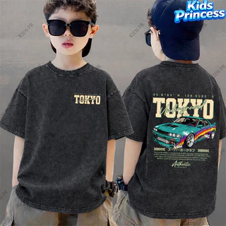 COD เสื้อเด็กผู้ชาย Oversize ลายรถสปอร์ต Tokyo เสื้อยืดแขนสั้น สีดำ วินเทจ สตรีทแฟชั่นเด็ก พร้อมส่ง 2026