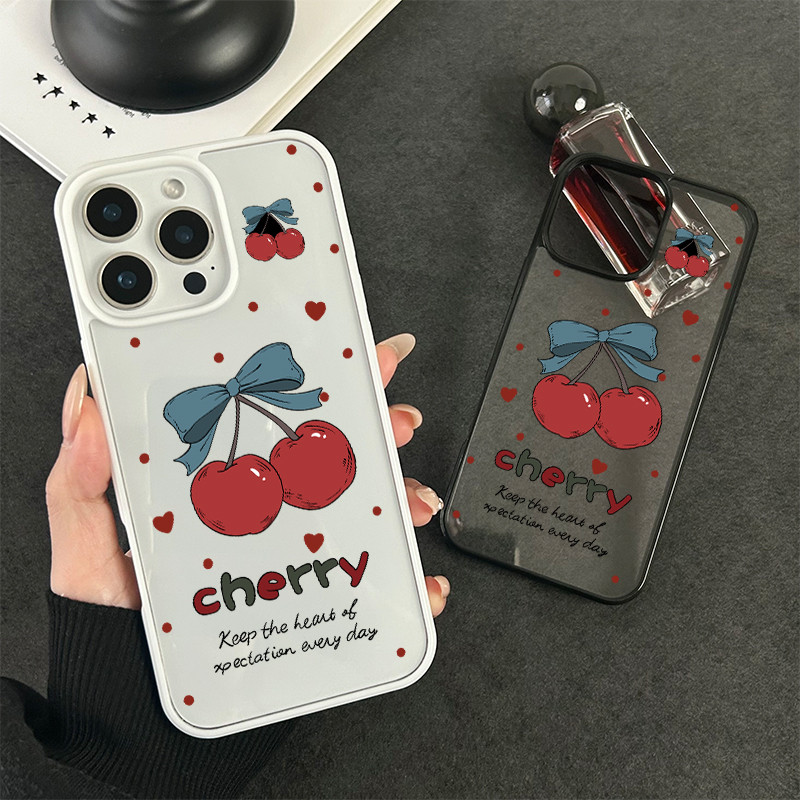 เคสโทรศัพท์ สำหรับ iPhone 11 13 16 ProMax 17 Case iPhone 13 14 15 ProMax 12 13 ProMaxอินทรีย์เชอร์รี่โบว์สีฟ้า อะคริลิค