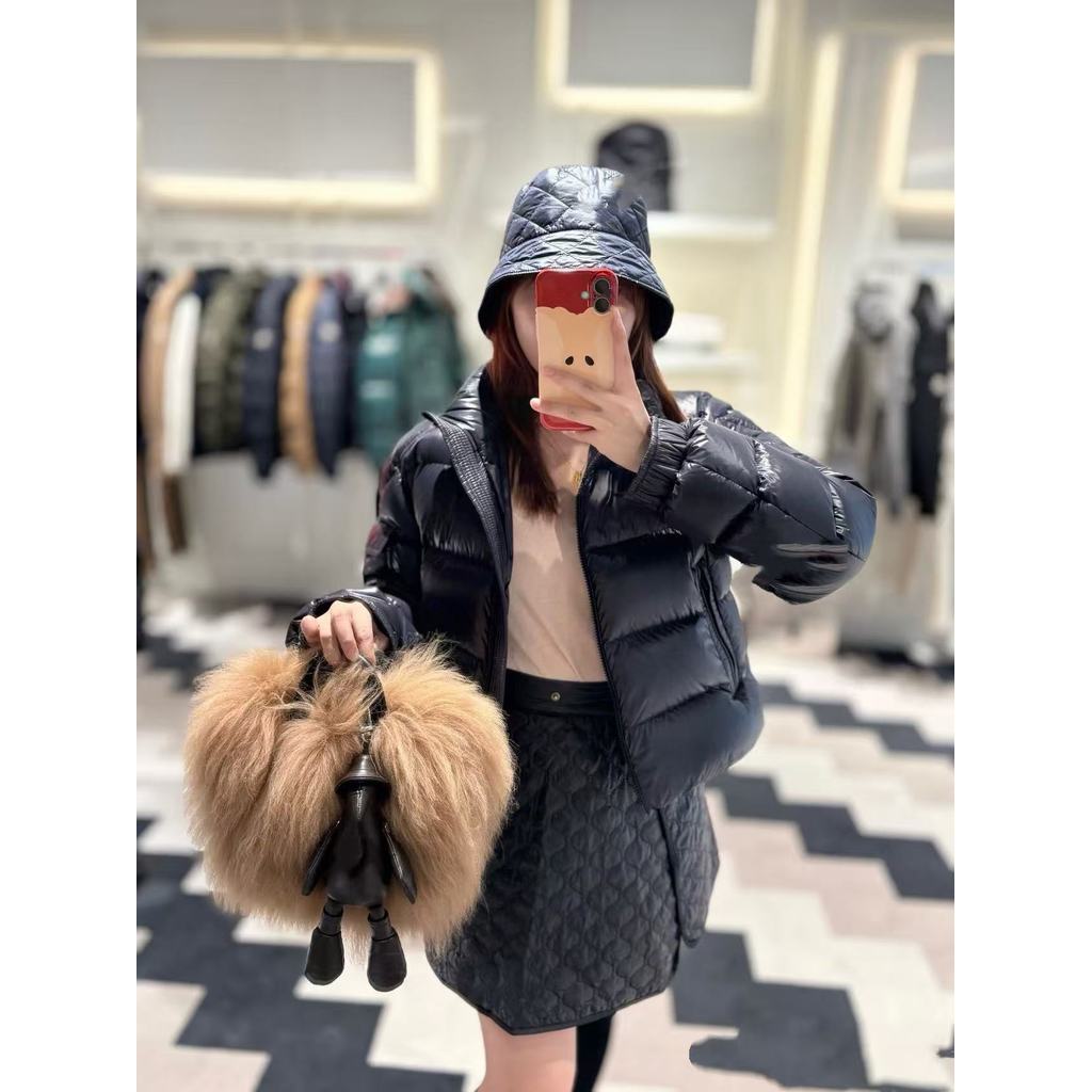 N7EF Moncle* 25New short down jacket for women with high waist, sleeve logo, striped stand-up collar