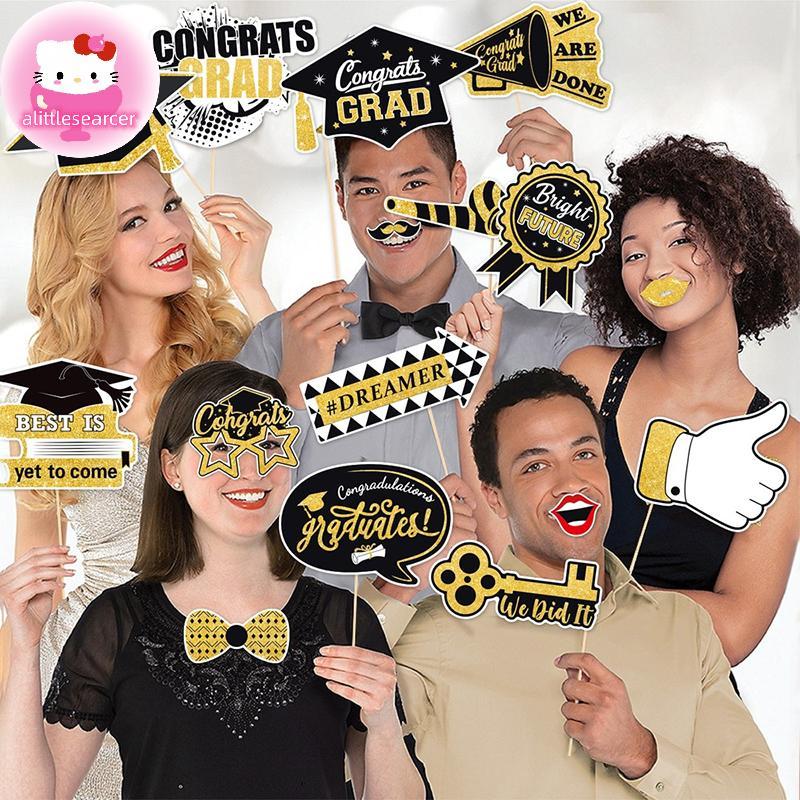 Alittlesearcer 28 ชิ้นจบการศึกษา Photo Booth Props ชุด, DIY การสําเร็จการศึกษาการถ่ายภาพตกแต่งสําเร็