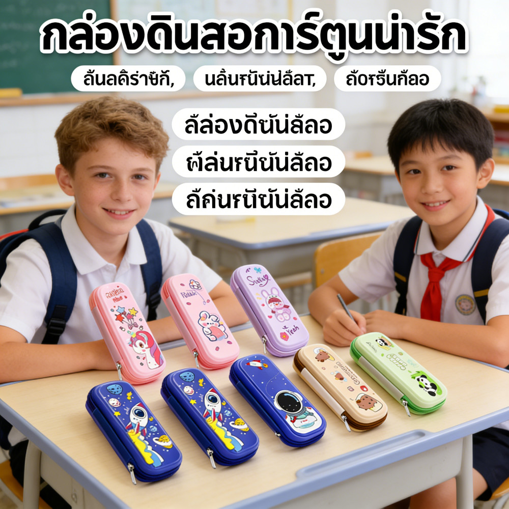 เด็กนักเรียนชั้นประถมศึกษาสำหรับกล่องเครื่องเขียนดินสอน่ารักอเนกประสงค์กล่องความจุใหญ่