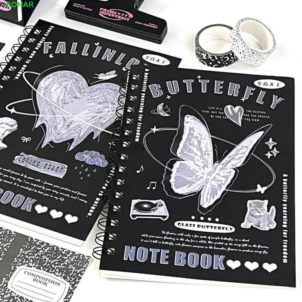SONAR Coil Notapad, A5 Notepad 50 แผ่น A5 Notebook, High Beauty Y2K Vintage INS สายแนวนอน American S