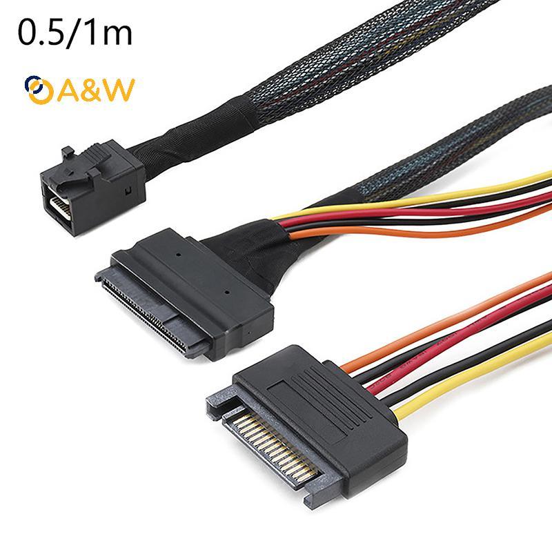 A&W ในตัว 12G Mini SAS HD ถึง U.2 36P SFF-8643 ถึง SAS U.2 SFF-8639 สาย 0.5M/1M พร้อม 15Pin SATA แหล