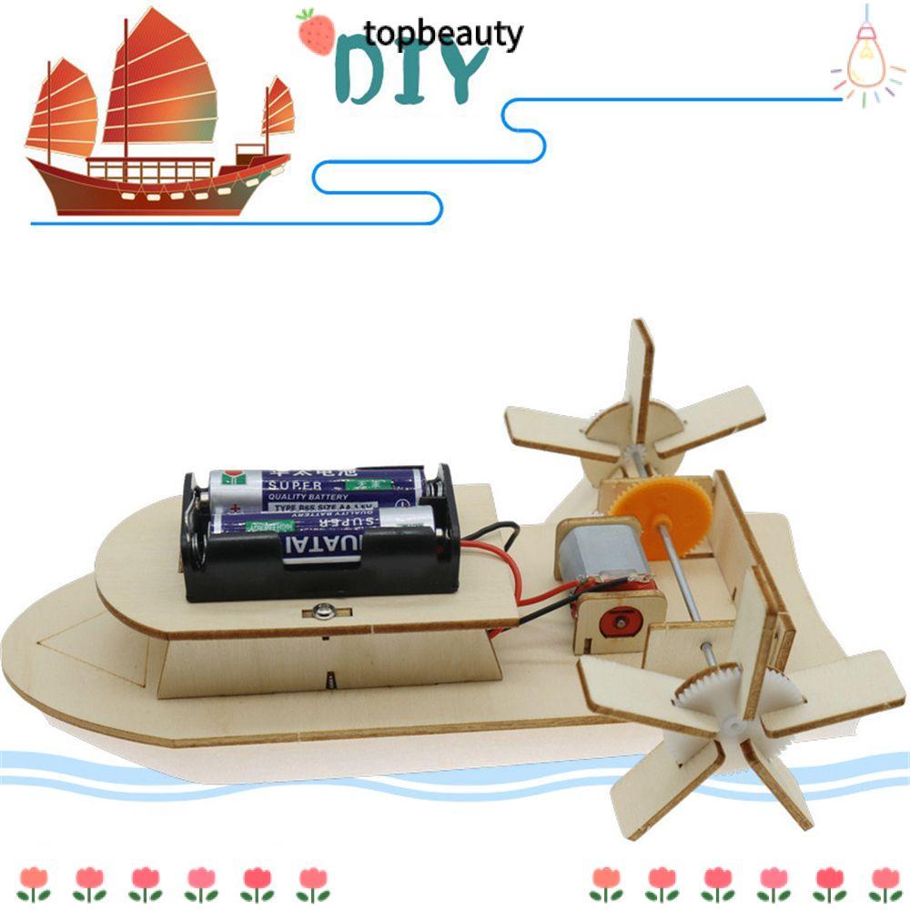 TOPBEAUTY เรือยอชท์ของเล่นเด็ก DIY ไม้ STEM ของเล่น