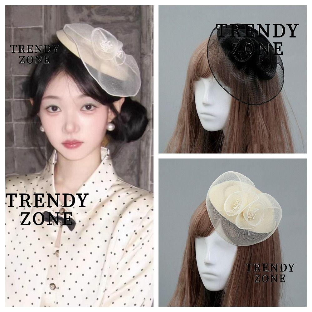 TRENDYZONE กิ๊บติดผมหมวกตาข่าย, กิ๊บติดผมหมวกเบเร่ต์ดอกไม้ย้อนยุคสไตล์อังกฤษ, ตาข่ายตาข่ายหมวกอย่างเป็นทางการกิ๊บผู้หญิง