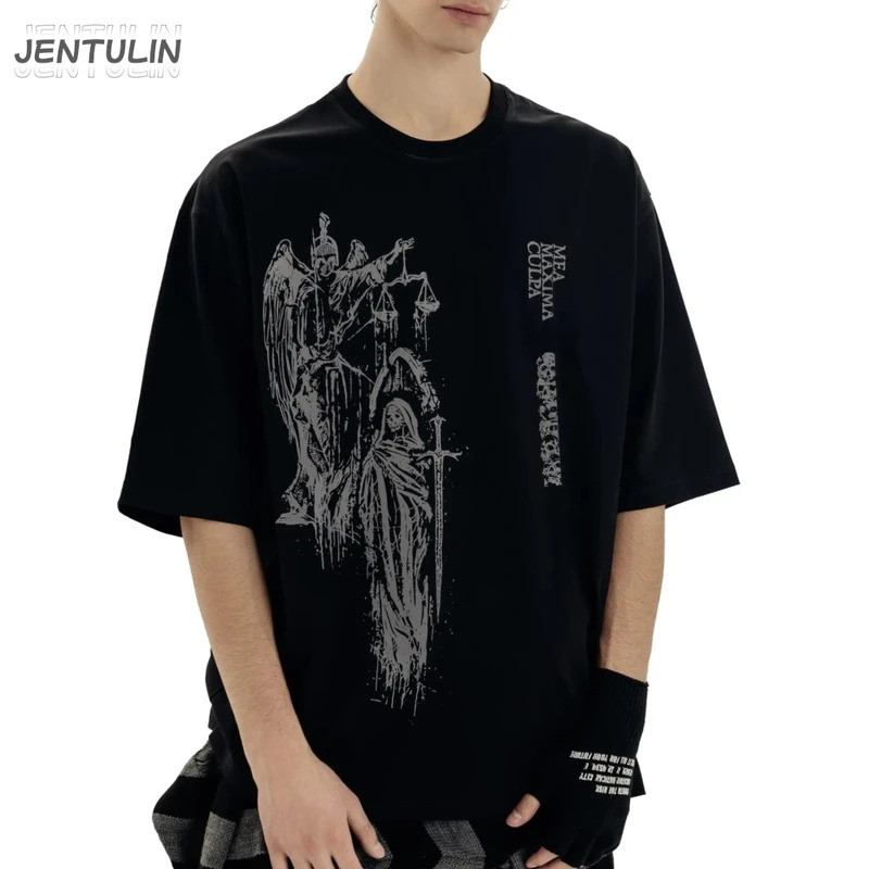 เสื้อยืดพิมพ์ลายกราฟิก Mea Maxima Culpa atrium สไตล์ฮาราจูกุ โอเวอร์ไซส์ สตรีทแวร์สำหรับผู้ชาย เสื้อ