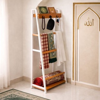 Rak Mukena, Ladder Hanger, Rak Tangga Kayu, Gantungan Sajadah, Sarung, Kerudung Aesthetic Minimalis