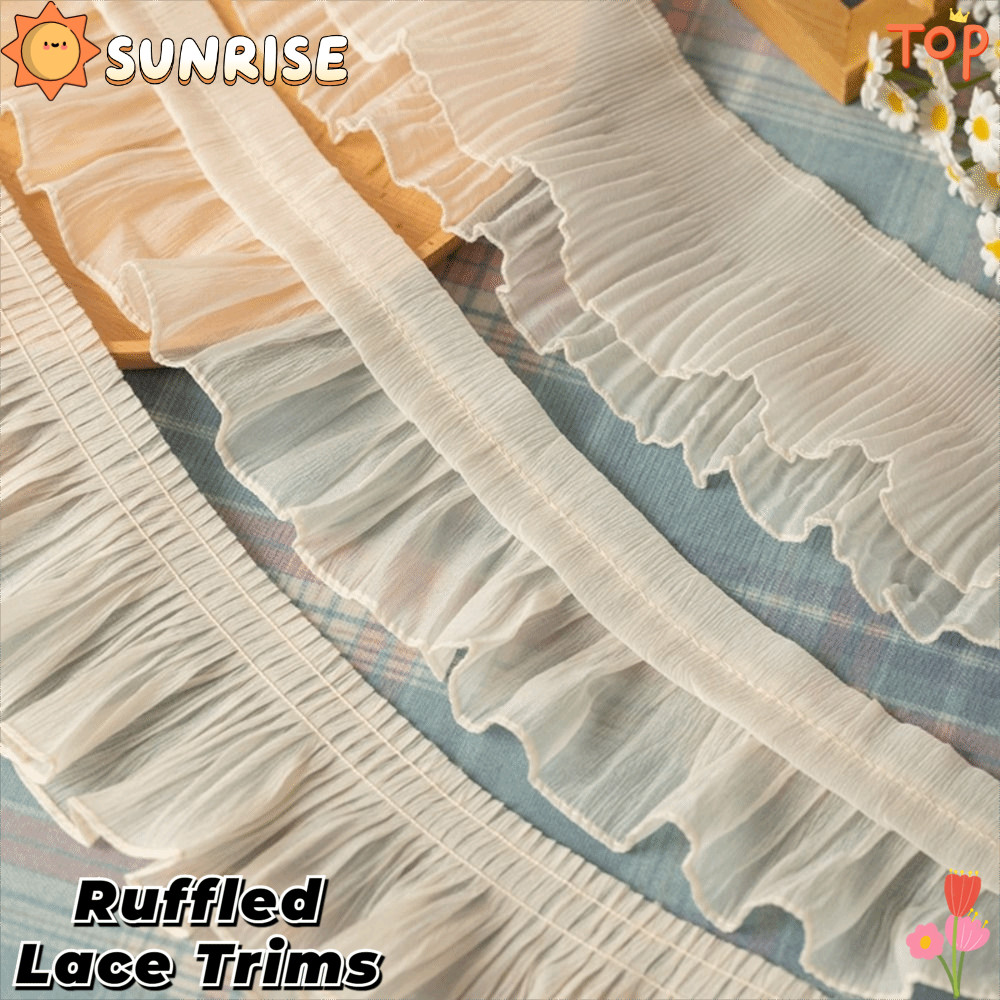 SUNRISE ชีฟองลูกไม้ Trims, ชีฟอง 2Yards Ruffled Lace Trims, กว้าง 9-12 ซม. ผ้าชีฟอง