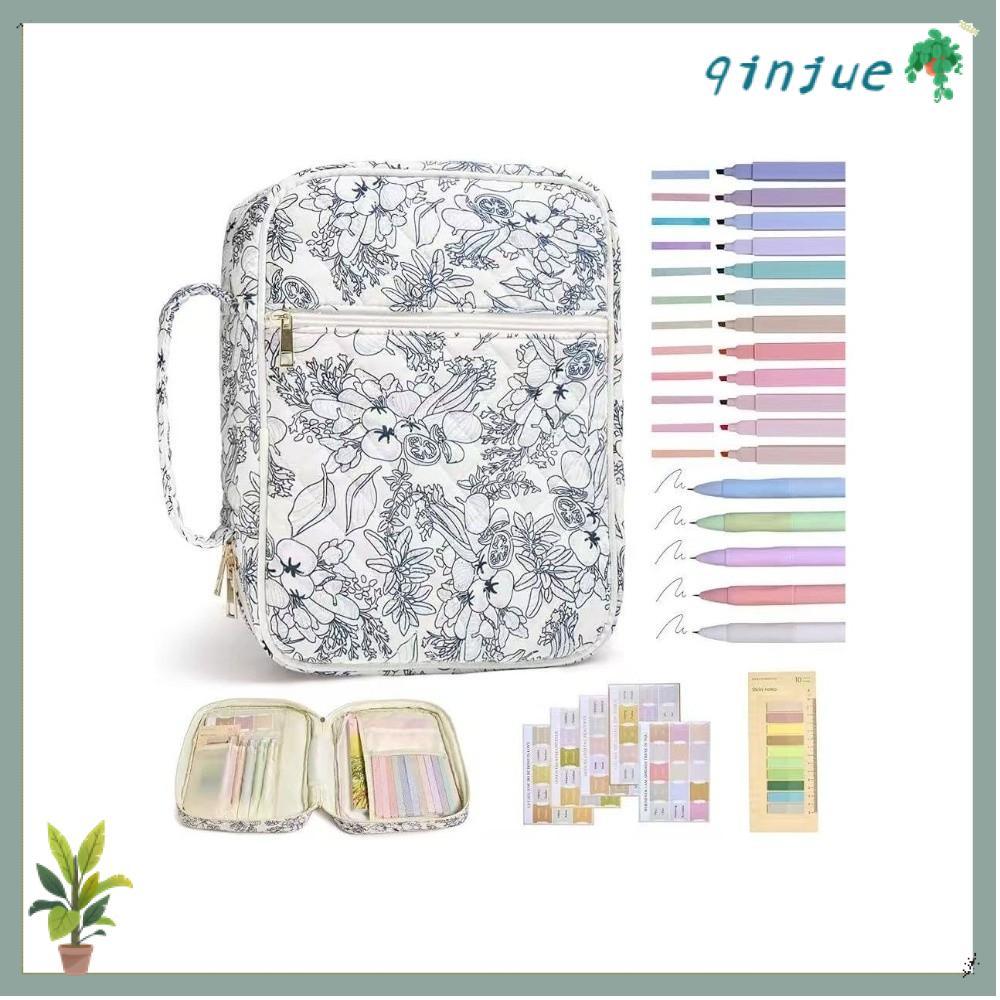 QINJUE Bible Cover , Handle Zipper Pocket Bible Cover Bag, Floral Design Storage Bags Church