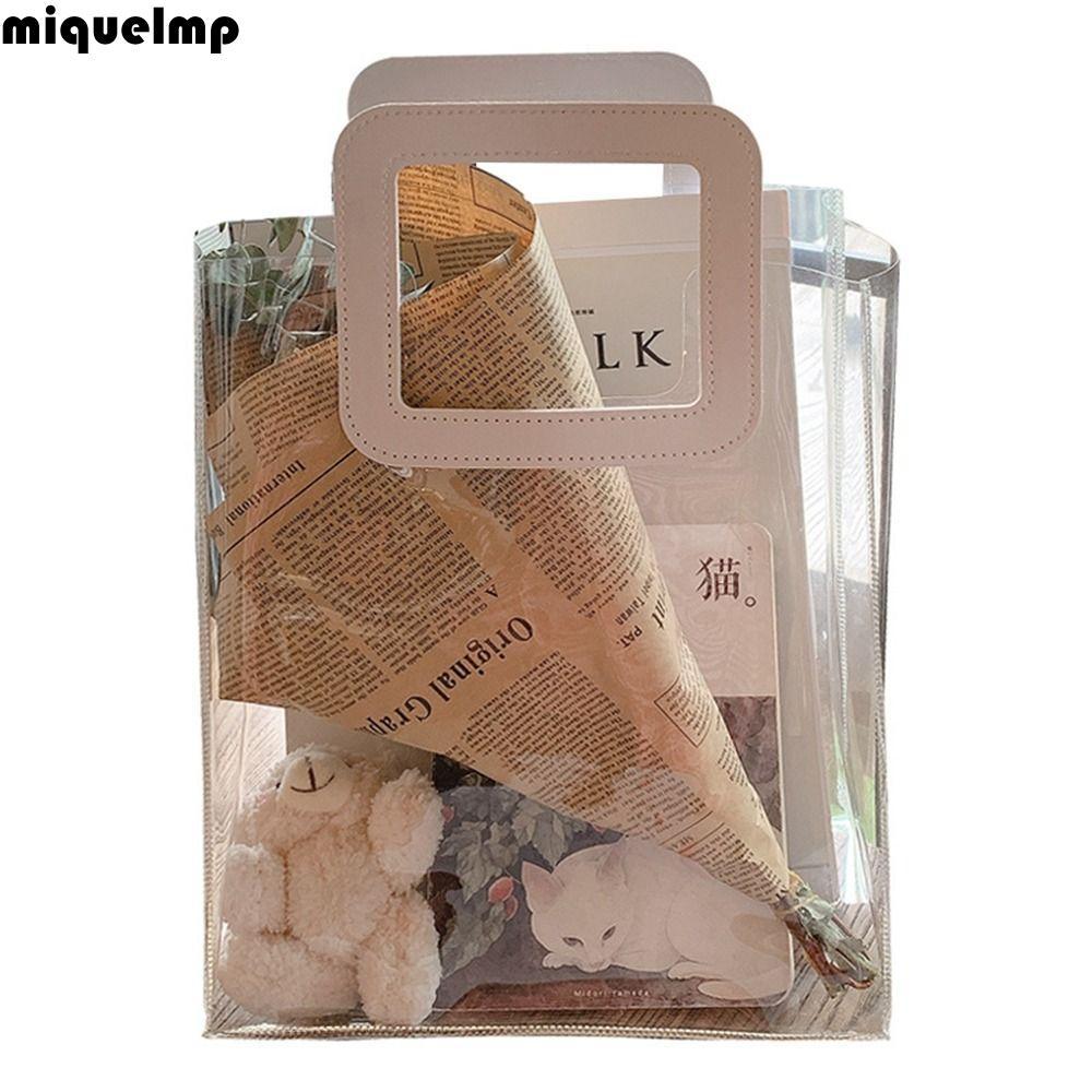 Miqueล Tote Bag PVC ใสมองเห็นได้ กระเป๋าสะพายข้างสำหรับผู้หญิง เหมาะสำหรับงานแต่งงาน พิกนิค และวันหย