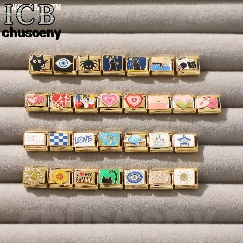 Hot Golden Heart Eye อิตาเลี่ยน Charm สร้อยข้อมือ Fit 9 มม.สร้อยข้อมือสแตนเลส DIY เครื่องประดับทําอุปกรณ์เสริม Retro บุคลิกภาพโมดูลสร้อยข้อมือเครื่องประดับ