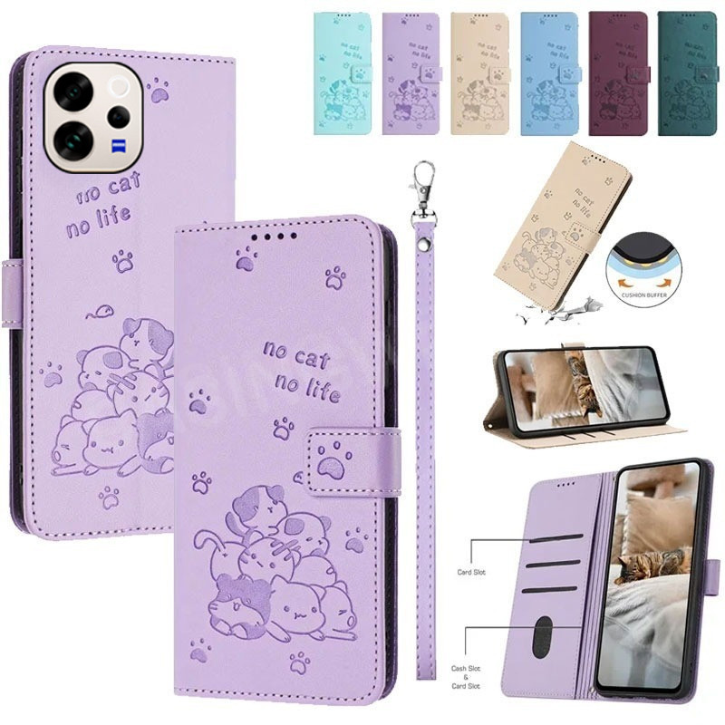 เคสโทรศัพท์สําหรับVivo V70 5G V70 Elite FE Lite 5G 4G 2026 หรูหราหนังช่องใส่การ์ด 3Dแมวปลอกพลิกเคสโทรศัพท์กันกระแทกปกหลัง