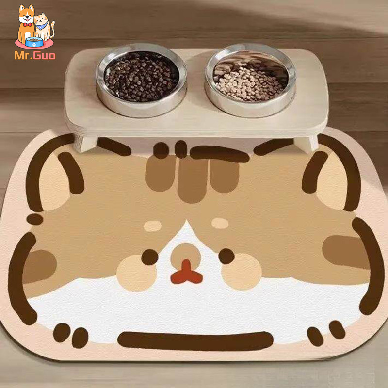 แผ่นรองชามอาหารแมว แผ่นรองจานสัตว์เลี้ยง หนัง PU กันน้ำ ทนทาน ล้างง่าย กันลื่น Pet Food Bowl Pads