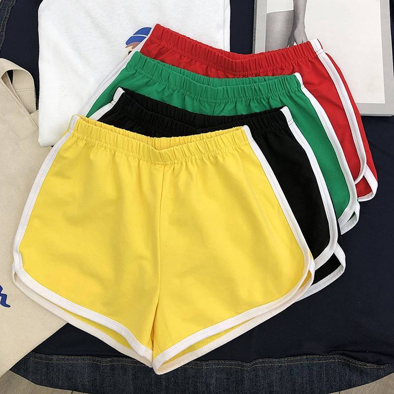 Women's Cotton Hot Pants Slim Fit Sports Home White Edge Solid Color Bottom Shorts K8Kk