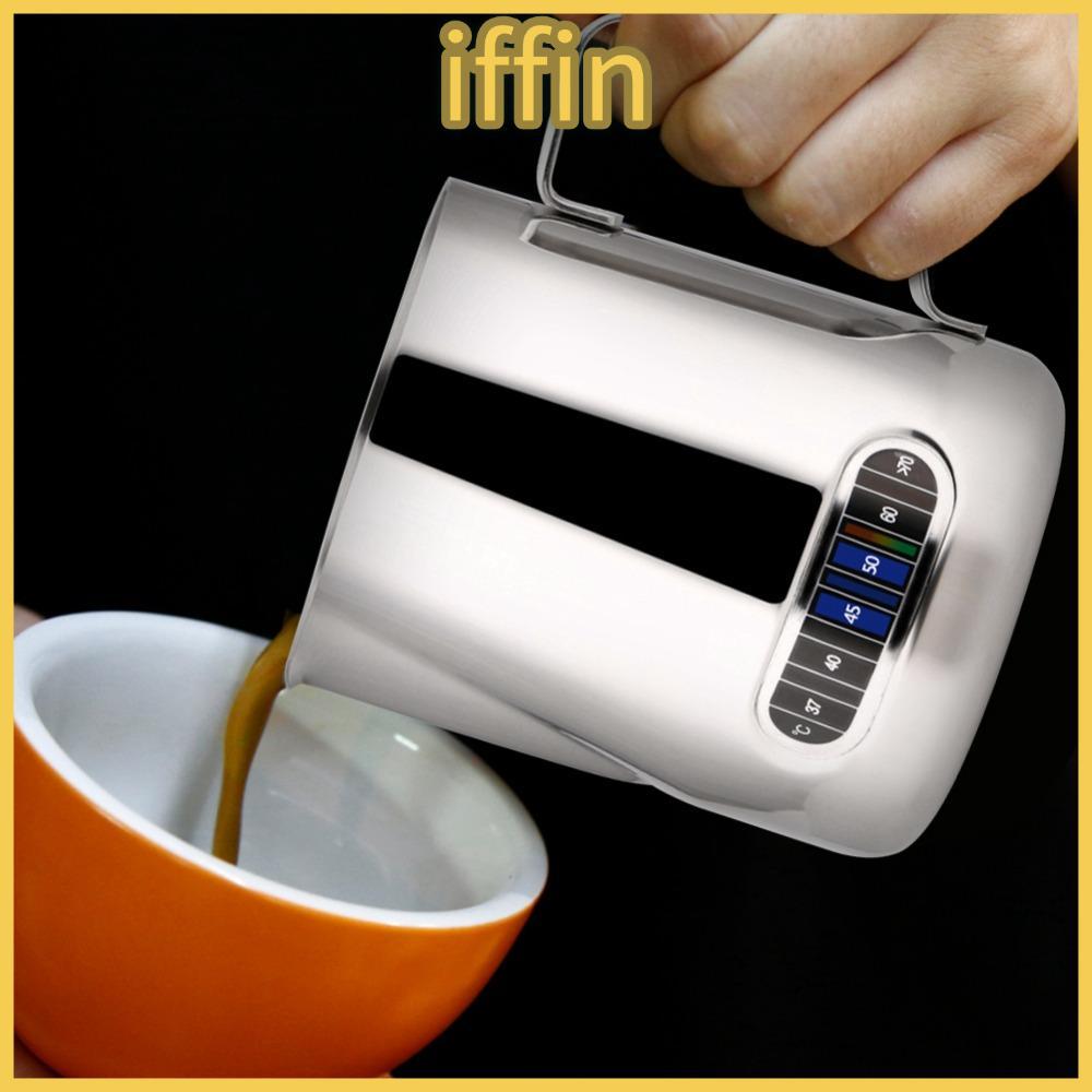 IFFIN Frothing Pitcher, 600ml ความจุเครื่องวัดอุณหภูมิแบบบูรณาการกาแฟนม Frothing Pitcher, Latte Art 