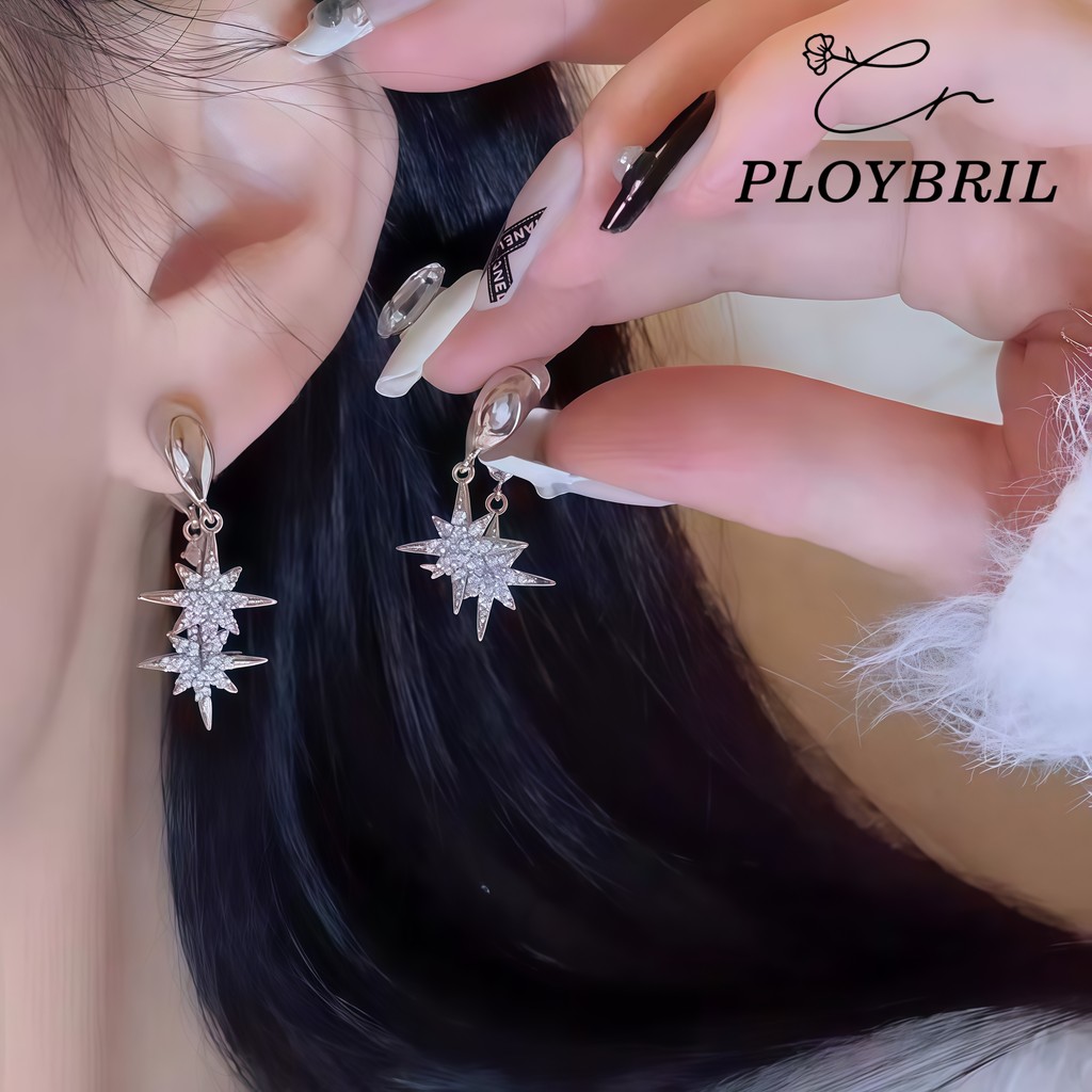 PLOYBRIL ต่างหูมังคุดแบบเกาหลี สีทองและสีเงิน สำหรับนักเรียน ของขวัญวันเกิด E025