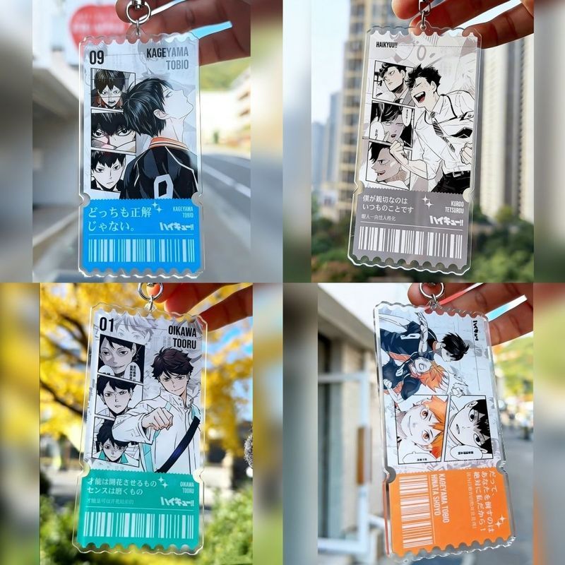 4 ชิ้น Haikyuu อะนิเมะ Oikawa Tooru Kageyama Tobio Kuroo Tetsurou Hinata Shoyo ตั๋วชุดพวงกุญแจ