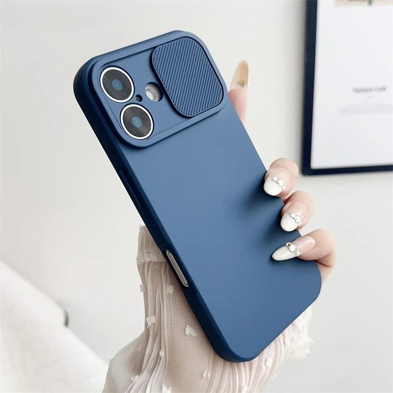 สไลด์กล้องเลนส์ป้องกันซิลิโคนอ่อนนุ่มเคสโทรศัพท์เหมาะสําหรับiPhone17 16 15 14 Plus 13 12 11 Pro Max 