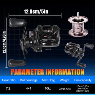 Sougayilang Baitcasting Casting Fishing Reel 20KG ลากสูงสุด 5 + 1BB/4 + 1BB ตลับลูกปืน 7.2:1 อัตราทดเกียร์ความเร็วสูงพร้อมซ้าย/ขวามือสีดําของขวัญสําหรับครอบครัวหรือเพื่อน