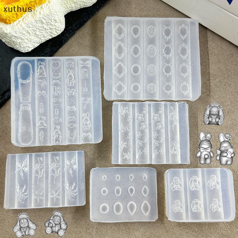 XUT แม่พิมพ์ซิลิโคน 3D ลายการ์ตูนโบว์กระต่าย สําหรับทําเล็บ พร้อมกรอบอัญมณี อุปกรณ์ศิลปะ