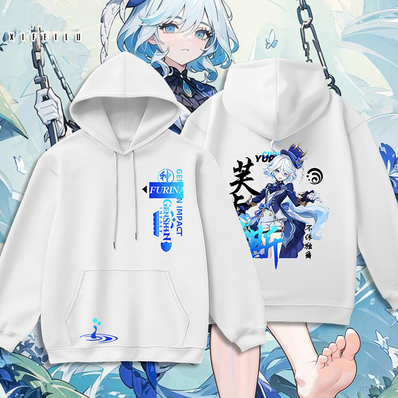 Clu Furina Hoodie Genshin Impact แขนยาว Anime Cosplay Focalors เสื้อกันเสื้อผ้ากลาฟฟิกสบาย ๆ