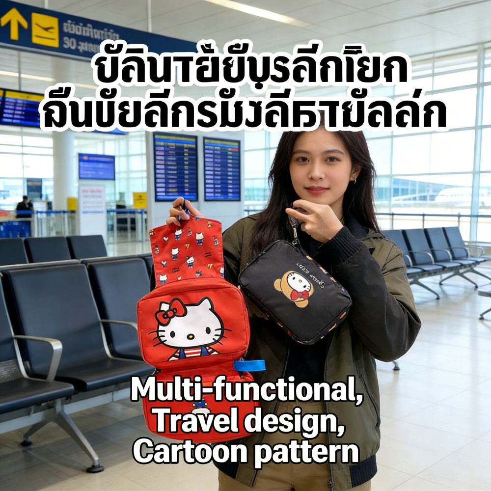 กระเป๋าเดินทางพับได้ ลายการ์ตูนน่ารัก มัลติฟังก์ชั่น แบบพกพาแขวนกระเป๋าได้ กระเป๋าเครื่องสำอางเก็บของอเนกประสงค์