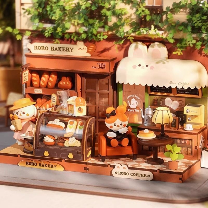 Rolife Ruolai Coffee Shop diy Miniature Cabin Handmade Ruan Ruan Shiwan ประกอบ Cabin Coffee Shop Bak