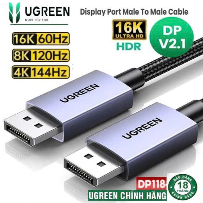 Ugreen Displayport to delayport 2.1 สาย Ugreen 25862 15384 15383 DP118 ยาว 3m 2m 1m หัวโลหะผสมสายร่ม