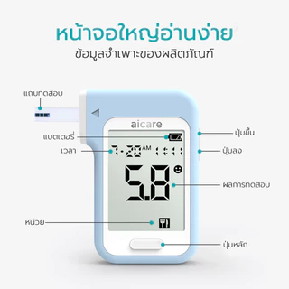 aicare เครื่องวัดระดับน้ำตาลในเลือด Blood glucose meter แม่นยำ ทราบผลใน 5 วินาที รับประกัน 6 ปี