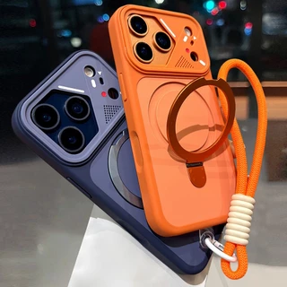 โลหะหรูหราวงเล็บแม่เหล็ก Lanyard สําหรับ iPhone 12 13 14 15 16 17 Pro max Air Plus mecha ซิลิโคนกันกระแทก
