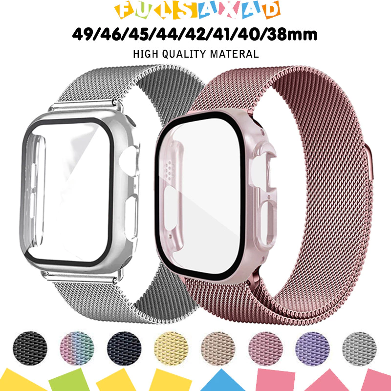 PC กรณีนาฬิกา ครอบคลุมสายรัดลูป Milanese for IWatch Ultra/SE 3 2 Smart Watch Series 11 10 9 8 7 6 49/46/45/44/42/41/38มม