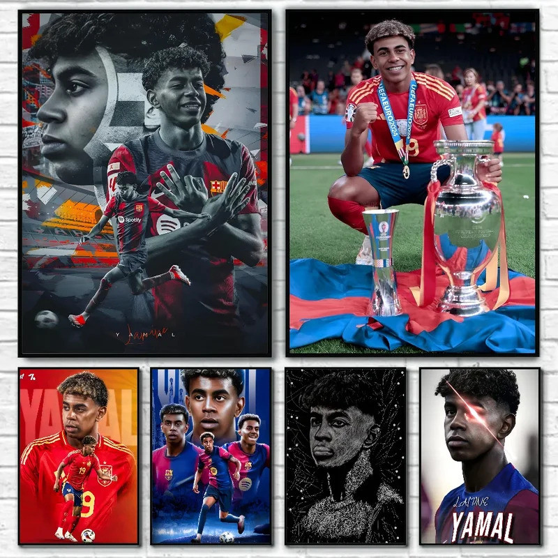 ดาวฟุตบอลยอดนิยม L-Lamine Y-Yamal โปสเตอร์โปสเตอร์กระดาษพิมพ์ห้องนั่งเล่นห้องนอน Entrance Bar Cafe A