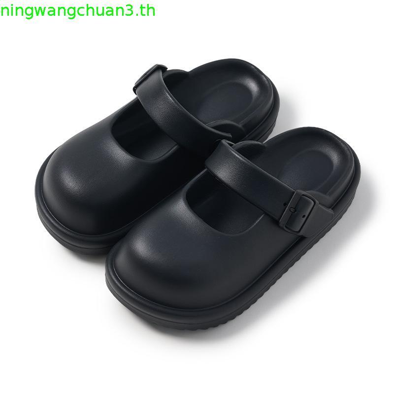 【New Arrival】UTUNE ผู้หญิง Mary Jane รองเท้าแตะครึ่งหนาลื่นพร้อมหัวเข็มขัดปรับได้รองเท้าแตะ Lady น่า