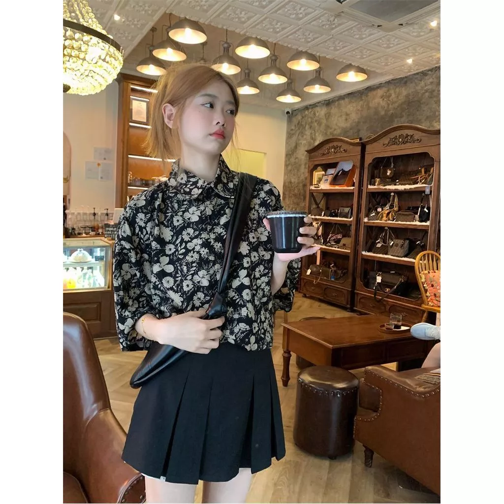 เสื้อเชิ้ตลายดอกไม้แขนสั้น สไตล์ฮ่องกง ทรงหลวม thumbnail 8