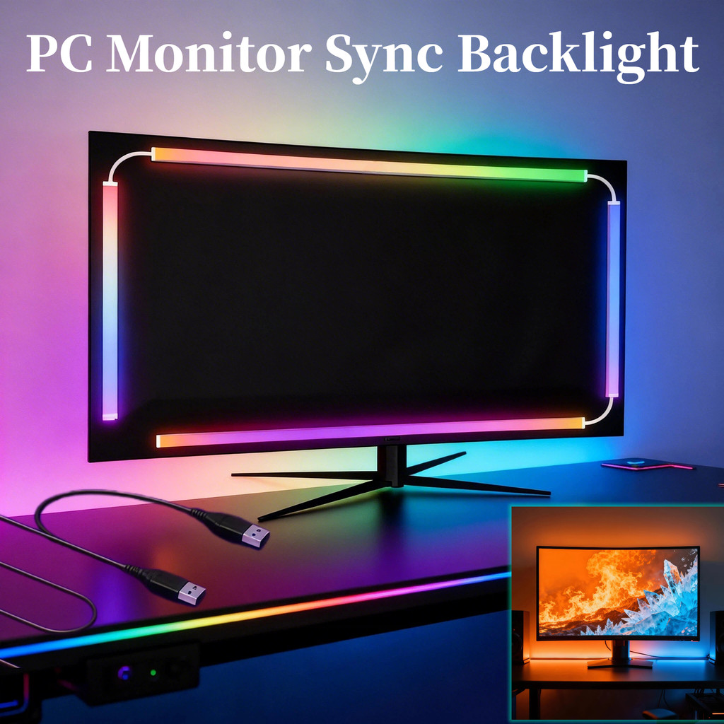 วาคุอาโอะ 360° ไฟแบ็คไลท์จอภาพพีซี 4 ด้าน - RGBIC Screen Mirror Sync & Music Rhythm LED Strip - ไฟเล่นเกม Zero Lag Reactive
