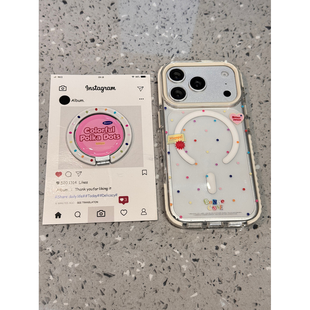 เคสแม่เหล็กน่ารักเกาหลี Ins สีสัน Polka Dot Transparency หัวใจโลหะถอดออกได้สําหรับ iPhone 17 Pro Max 16 Pro 15 14 Pro