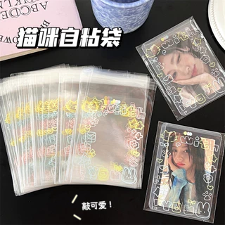 COZII 🚀 📌ถุงซีลเก็บการ์ดไอดอล 100ชิ้น ลายแมวน่ารัก โปร่งใส กันน้ำ กันฝุ่น กันรอย ซองใส่โฟโต้การ์ด การ์ดสะสม ✔️8x10+3ซม